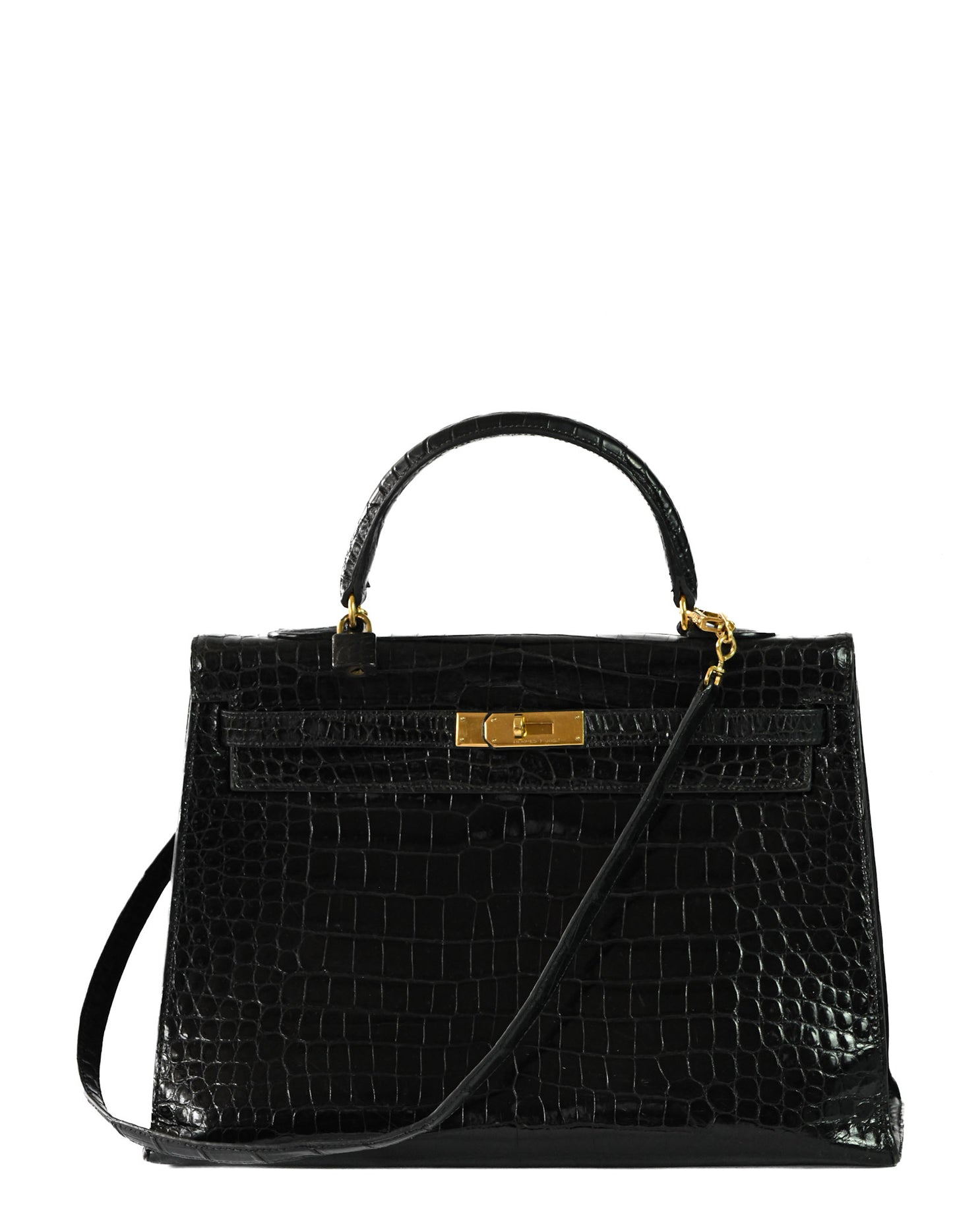 Kelly Sellier 35 Shiny Black Porosus Crocodile
