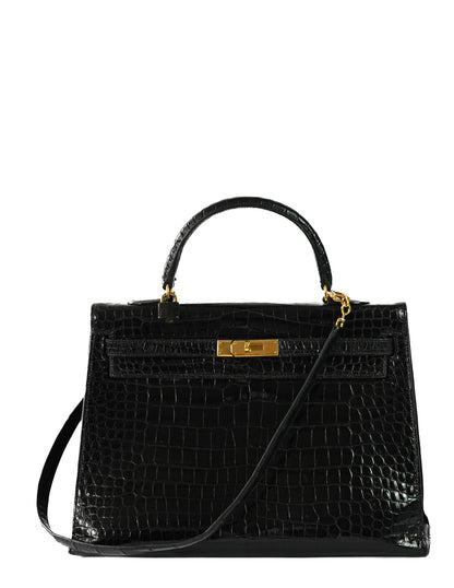 Kelly Sellier 35 Shiny Black Porosus Crocodile