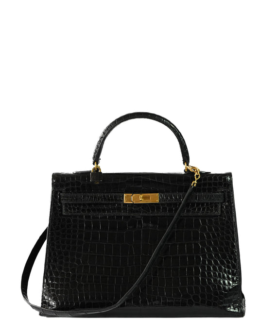 Kelly Sellier 35 Shiny Black Porosus Crocodile