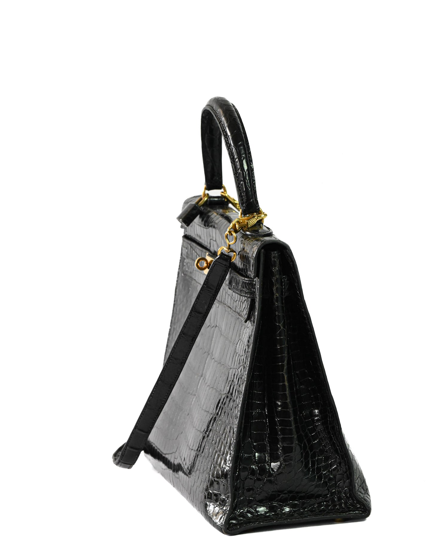 Kelly Sellier 35 Shiny Black Porosus Crocodile