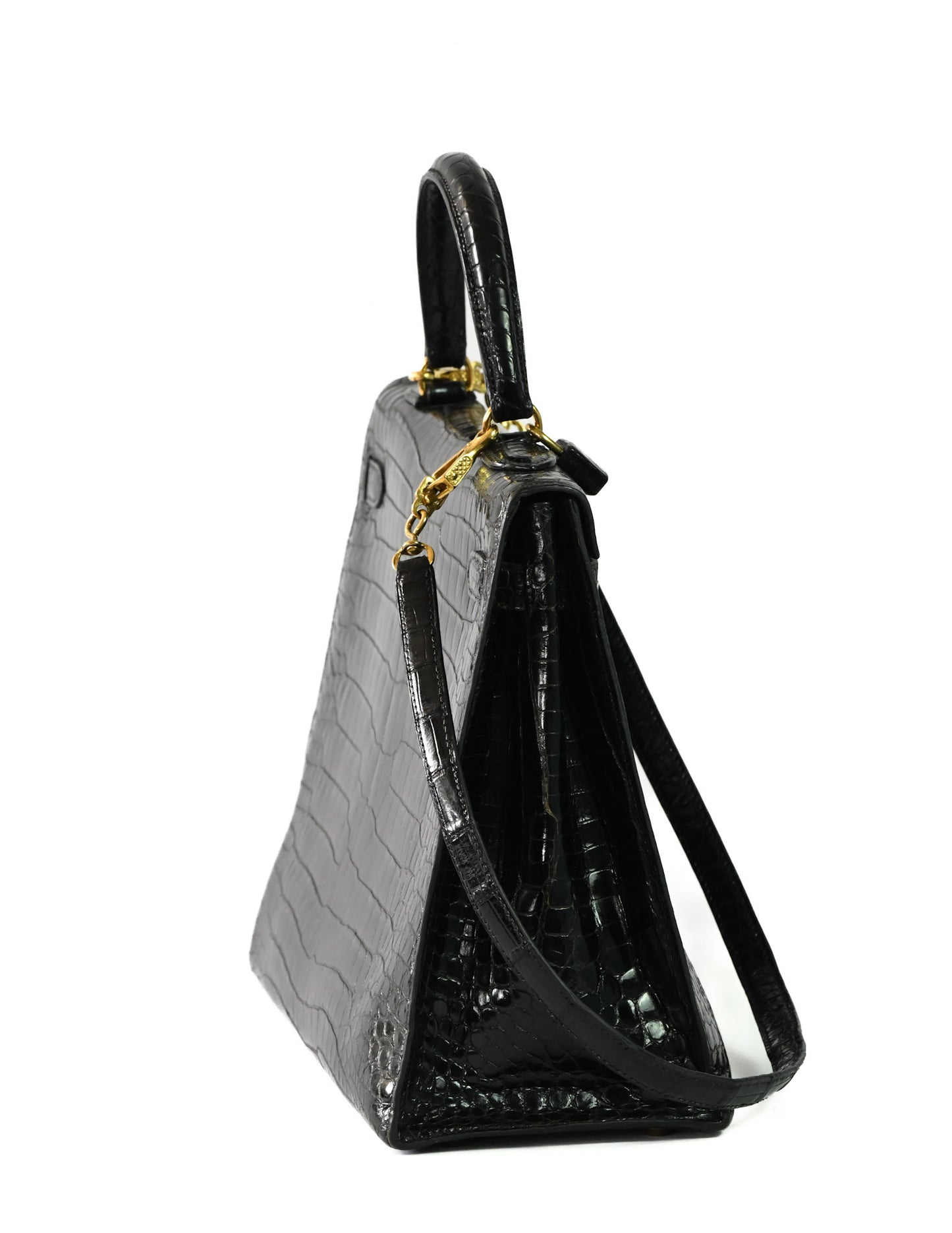 Kelly Sellier 35 Shiny Black Porosus Crocodile