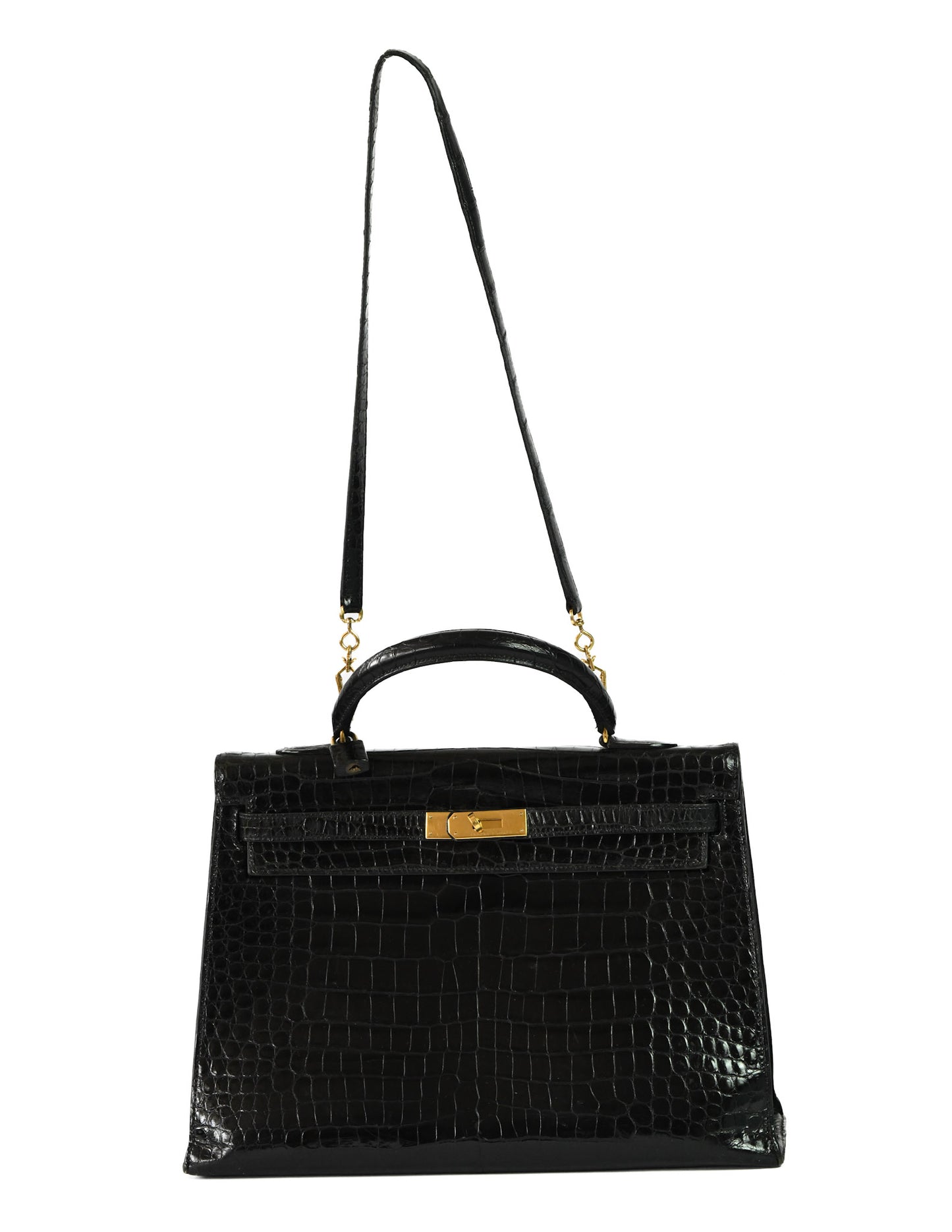 Kelly Sellier 35 Shiny Black Porosus Crocodile