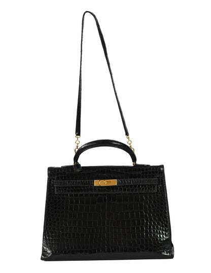 Kelly Sellier 35 Shiny Black Porosus Crocodile