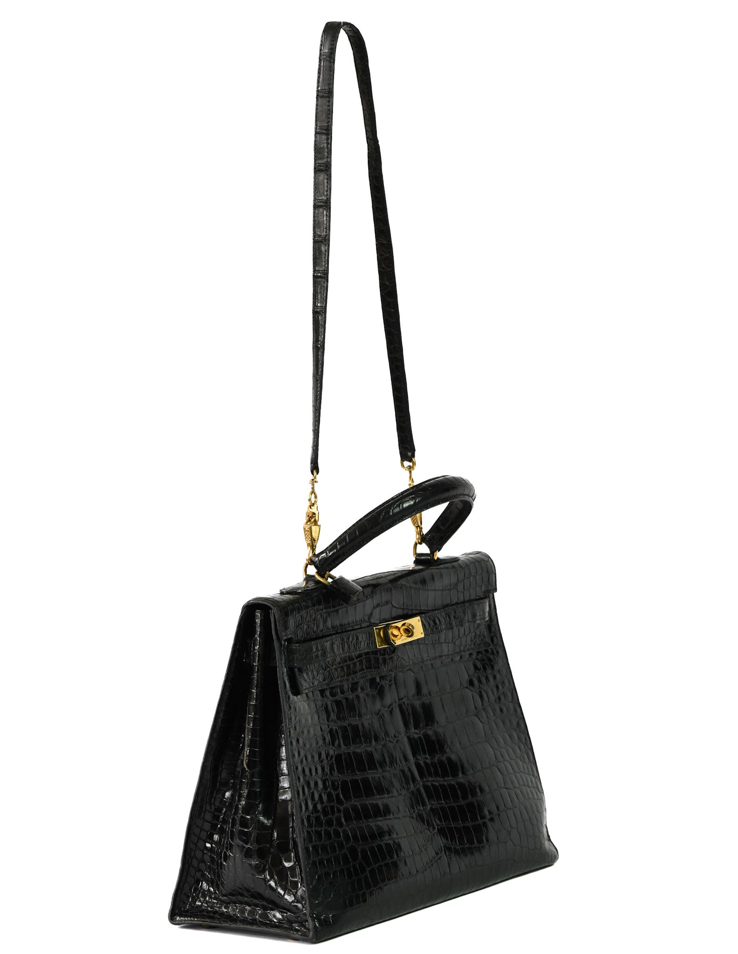Kelly Sellier 35 Shiny Black Porosus Crocodile