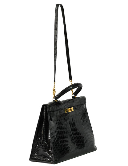 Kelly Sellier 35 Shiny Black Porosus Crocodile