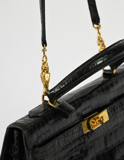 Kelly Sellier 35 Shiny Black Porosus Crocodile