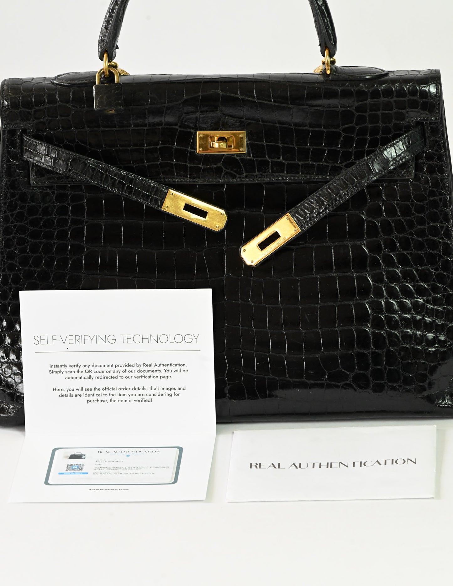 Kelly Sellier 35 Shiny Black Porosus Crocodile