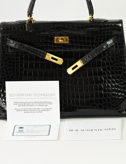 Kelly Sellier 35 Shiny Black Porosus Crocodile
