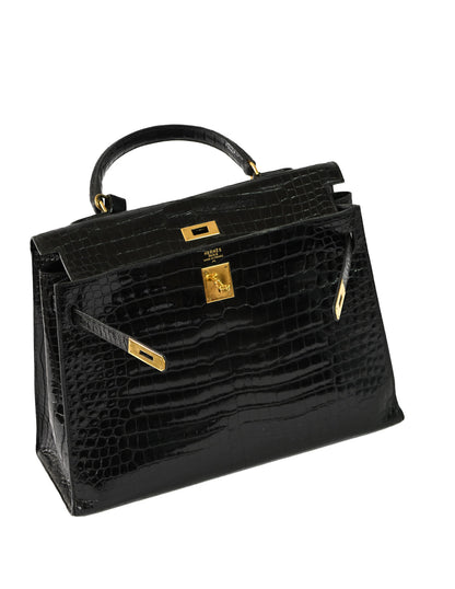 Kelly Sellier 35 Shiny Black Porosus Crocodile