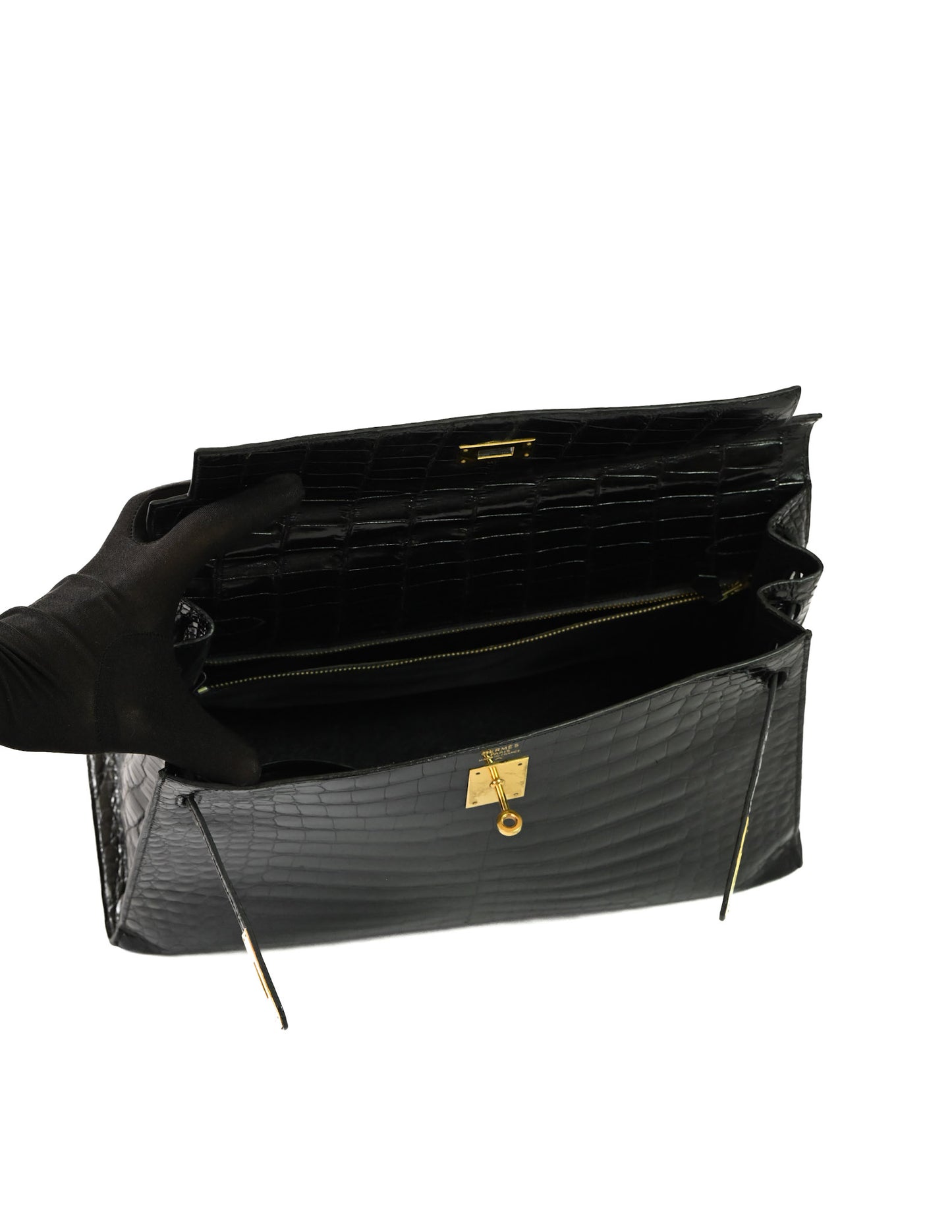 Kelly Sellier 35 Shiny Black Porosus Crocodile