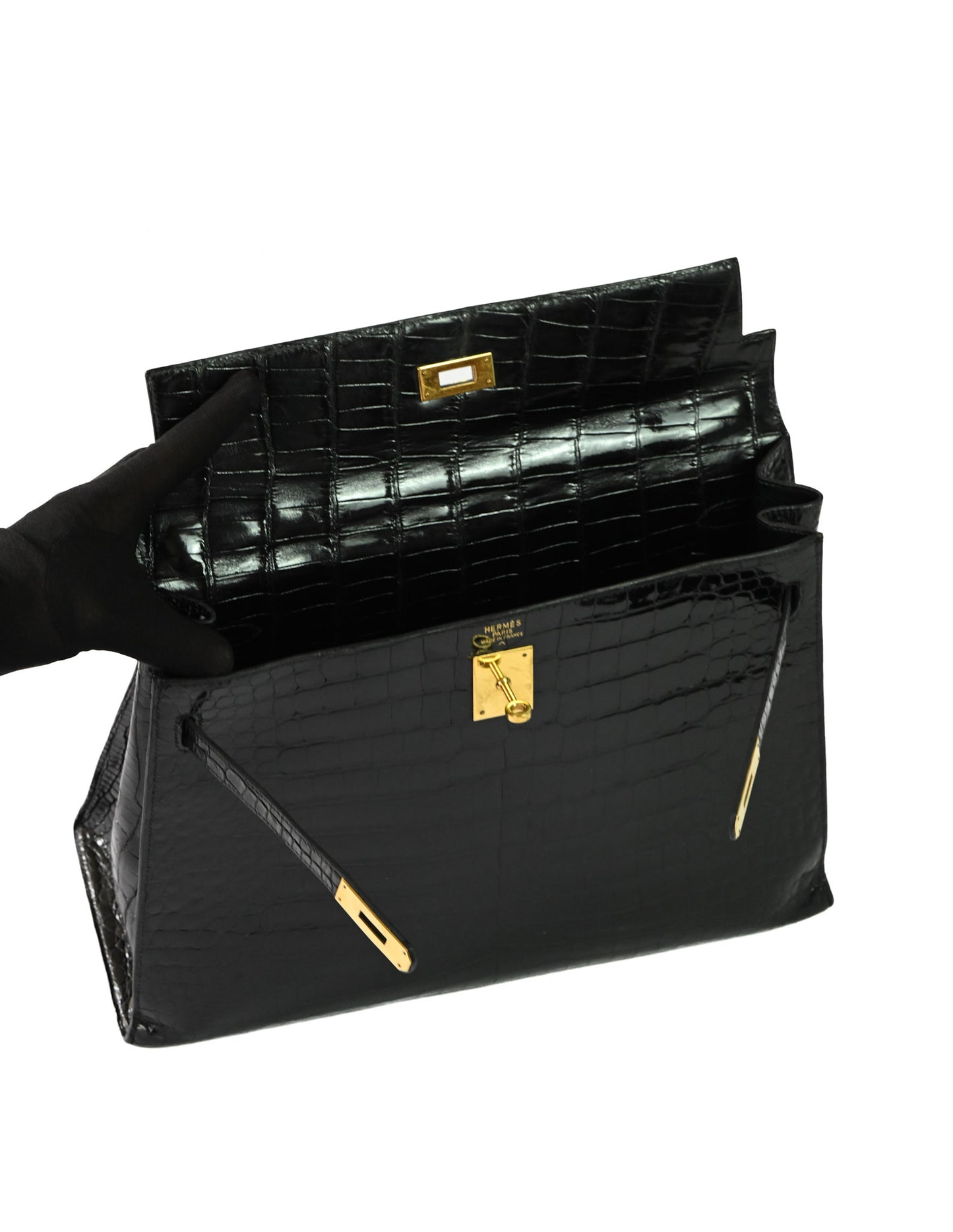 Kelly Sellier 35 Shiny Black Porosus Crocodile